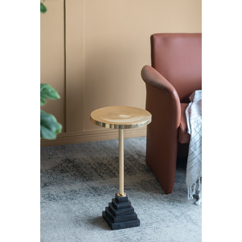 Aluminum Side Table with Tiered Black Marble Base - 12"Dia. x 23.5" - Gold