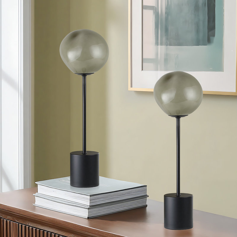 Ensemble de lampe de table 18 po en verre artistique avec abat-jour en forme de globe soufflé à la main, lumière douce, éclairage décoratif moderne pour la chambre à coucher, le salon et la décoration d'appartements