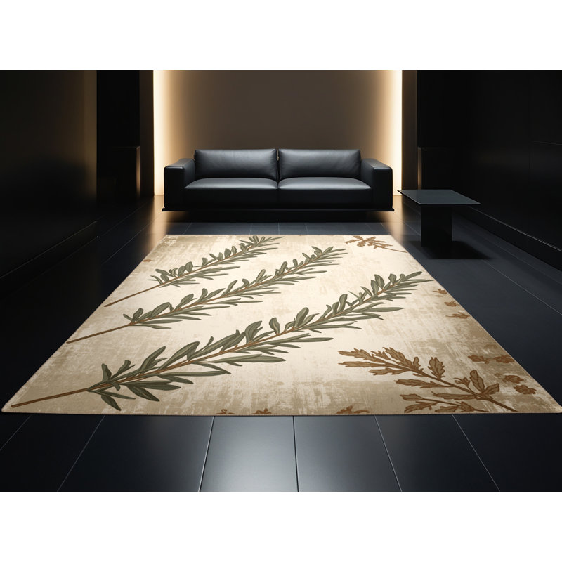 Machine Washable Ottwell Rosemary Country Rustic Vintage Look Rug in Beige – Beige Binding, 5x8