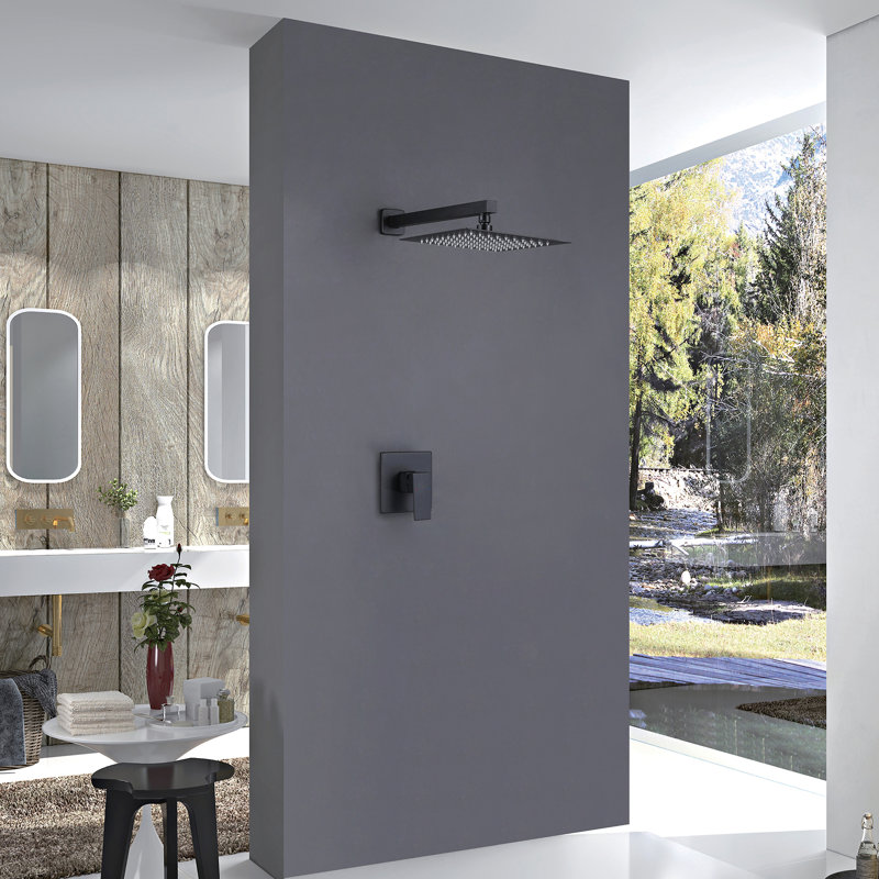 Système de douche mural noir mat avec valve brute