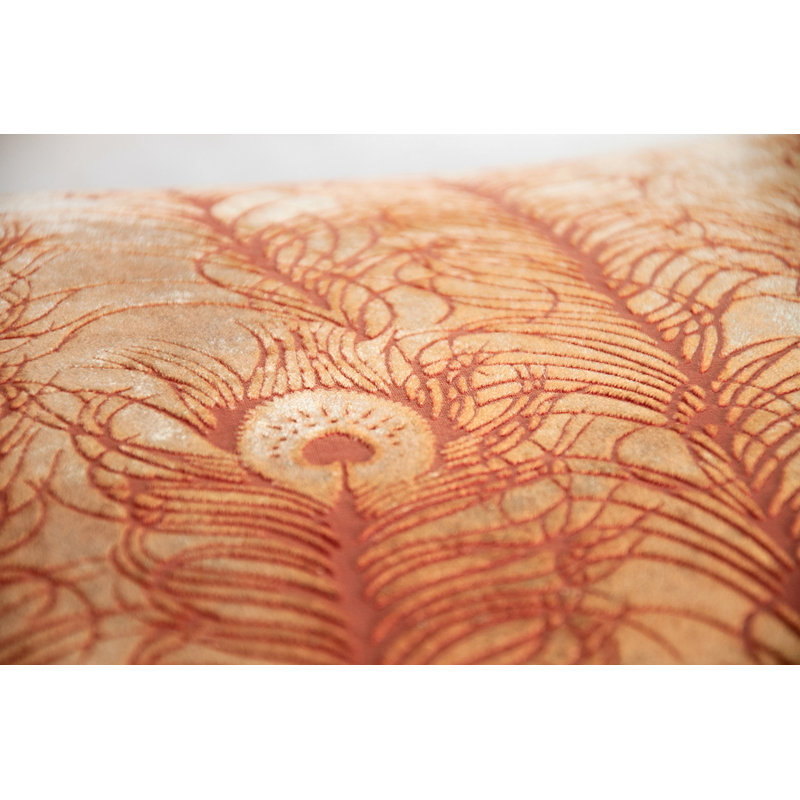 Peacock Feather Square Velvet Pillow Cover & Insert, Mango, Square 20"