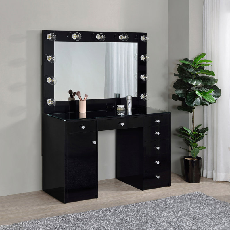 Black High Gloss 7-Drawer Vanity Set