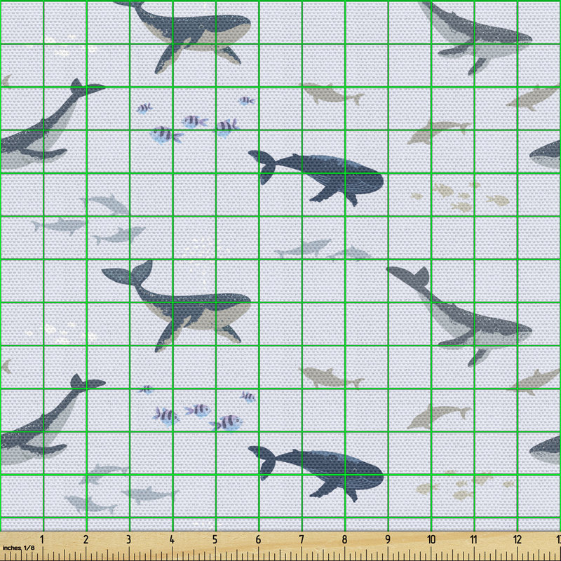 Chirelle Summer Marine Themed Pattern with Whales and Fishes Underwater Multi-Purpose Fabric