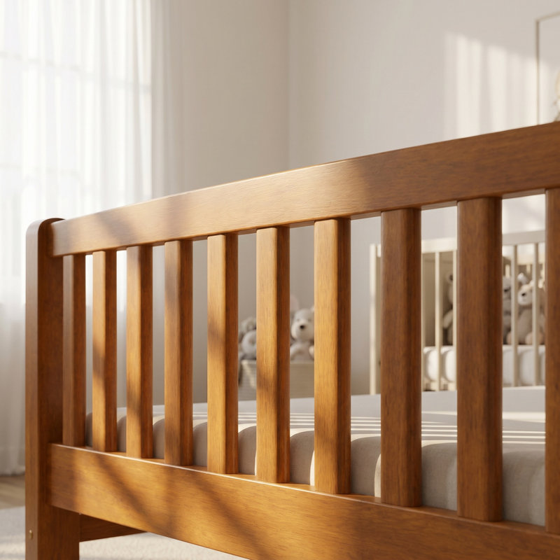 Lit plateforme simple en bois massif avec garde-corps pour enfants, adolescents, adultes, Walnut
