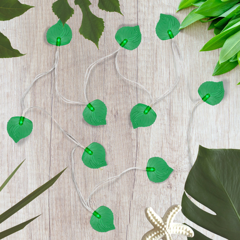 10 lumières de Noël fantaisie en forme de feuille à piles - fil transparent