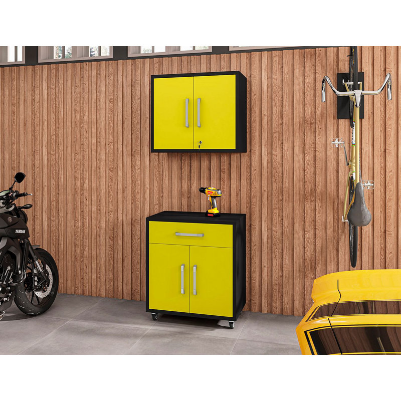 Aseem 2 Piece Single Storage Cabinet ( 60'' H x 28.35'' W x 17.72'' D), Matte Black/Yellow