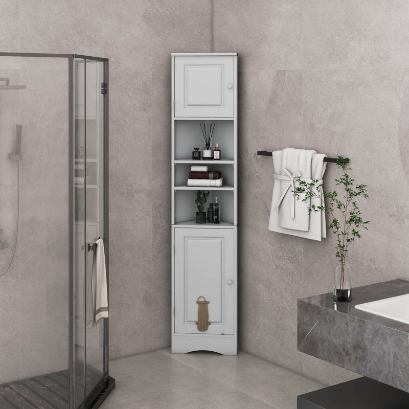 Armoire de rangement multi-fonctionnelle avec deux portes et tablettes réglables, tablette ouverte, Gris