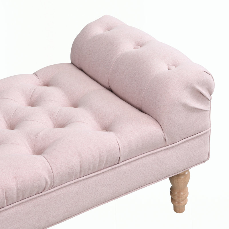 Averleigh Button-Tufted Upholstered End Of Bed Bench With Rolled Arms And Turned Wood Legs, Pink, null
