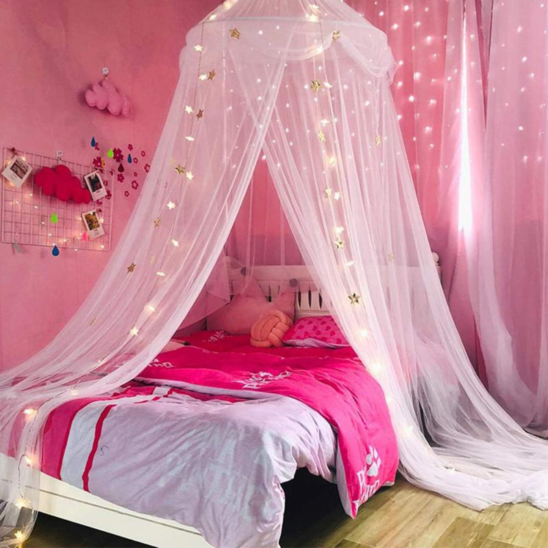 Bed Canopy With Lights For Girls, Star Princess Crib Canopy Curtains,Extra Large Dome Mosquito Net Reading Nook Canopy For Kids Boys Twin Full Queen Size Bed,Fire Retardant Fabric