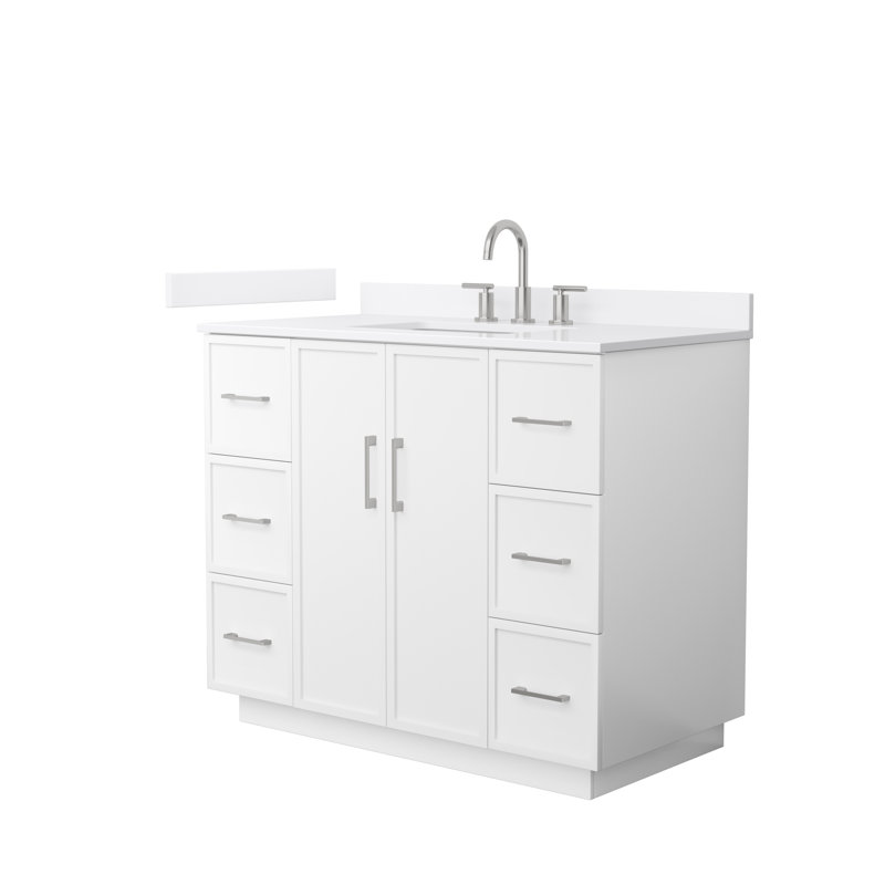 Elan TK 42" Freestanding Single Bathroom Vanity with Quartz Top, White, White Quartz, Matte Black
