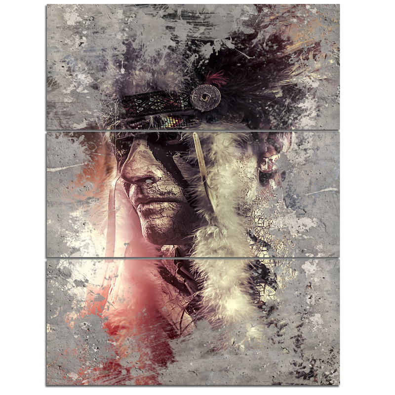 « native american indien warrior-3 », ensemble de 3 impressions sur toiles tendues