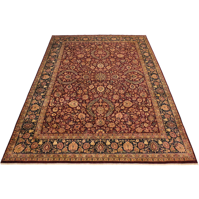 Tapis noir / rouge en laine noué à la main à motif oriental 9 pi 1 po x 12 pi 3 po Roby