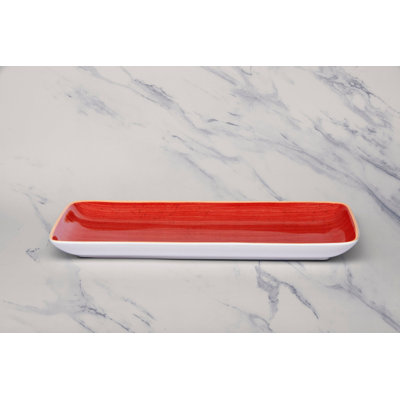 Assiette rectangulaire en porcelaine de qualité supérieure Twister-Red | Va au micro-ondes et au lave-vaisselle