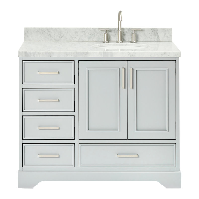 43'' Single Bathroom Vanity with Carrara Marble Top, Gray