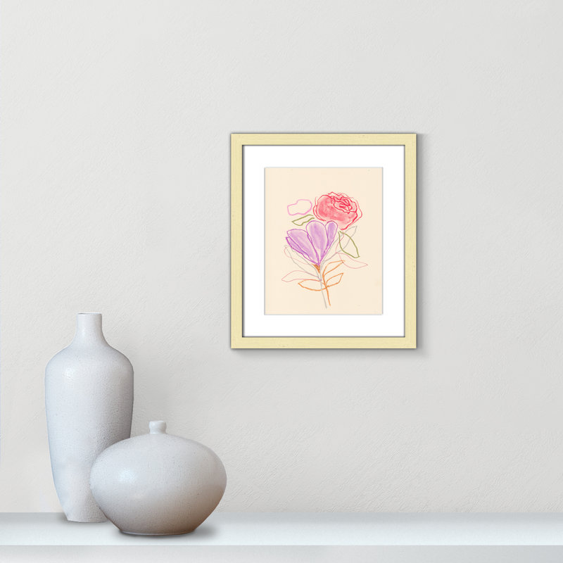 Simple Floral III Print by Bea Dina, Gold Single Picture Framed Paper, 15" H x 13" W x 1.25" D, White