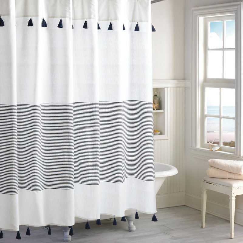 Panama Cotton Striped Shower Curtain, Navy