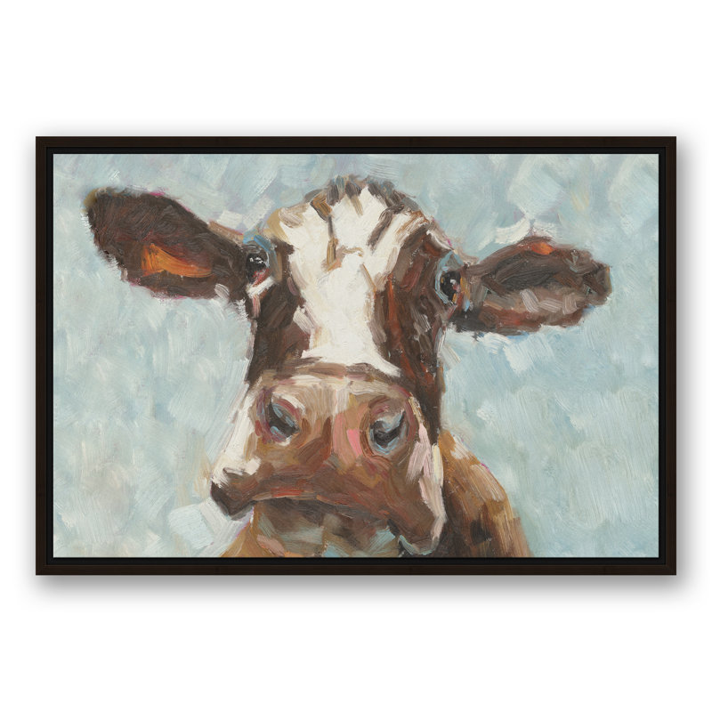 Vache curieuse - Imprimé, 24 po x 36 po, Impression encadrée, Encadré