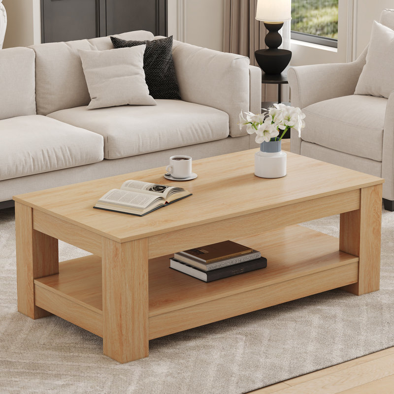 Table basse moderne à double couche, Bois naturel
