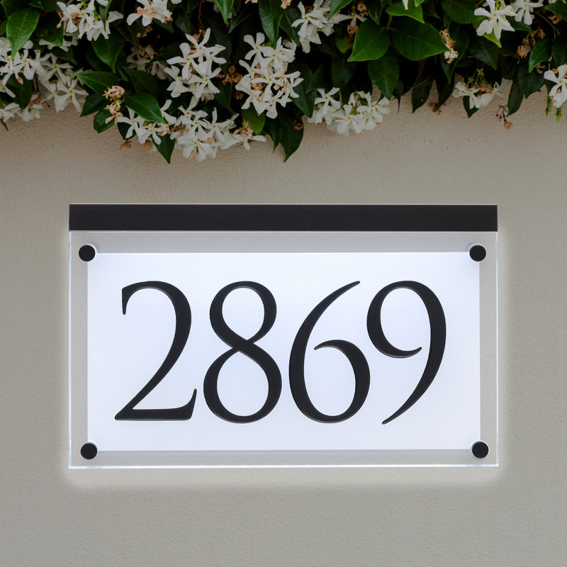 Frosted Crystal LED Lighted Trajan Engraved 1-Line Address Sign, Black, Yes