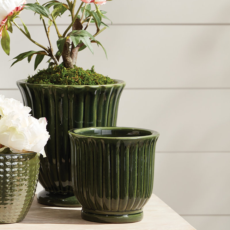 Silueta Earthenware Reactive Glaze Pots in Green, Green