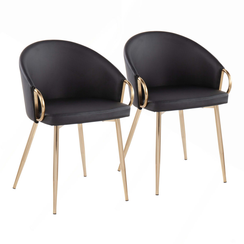Chaise en métal et similicuir, Doré, Noir