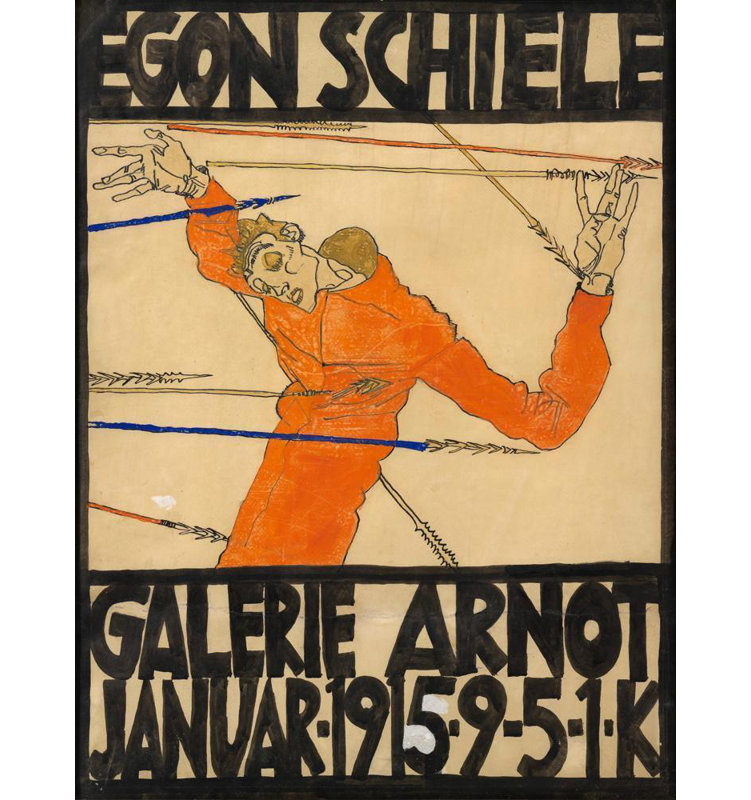 "Affiche de l'exposition Schiele à la galerie Arnot" par Egon Schiele - Art mural sur toile tendue, H 18 po x l 14 po