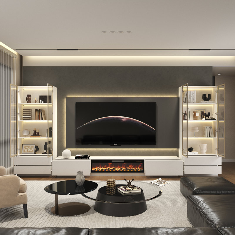 172”w Tv Stand Entertainment Center With Fireplace, White