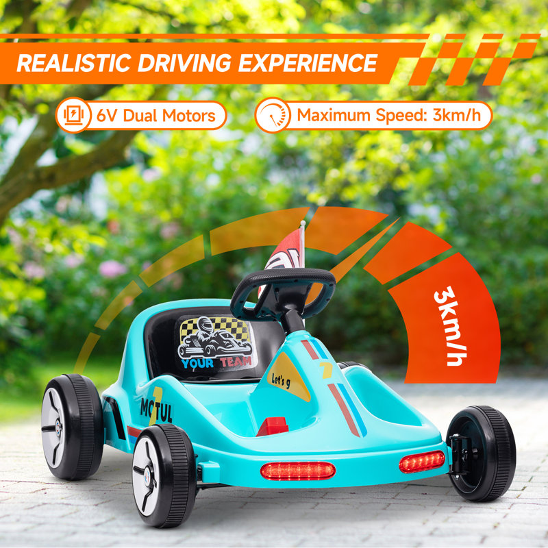 AIYAPLAY 6V Electric Go Kart w/Music, Light, Horn, for Ages 3-5 Years, Blue