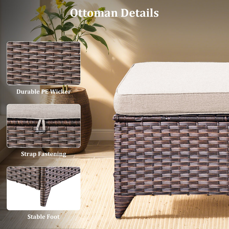 Elona 74'' Powder Coated Steel Outdoor Patio Sectional With Sofa And Ottomans And Cushions