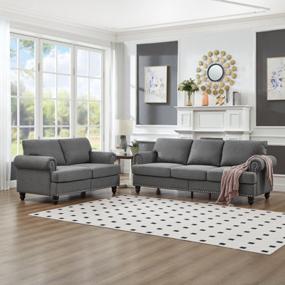 Modern Classic Design with Nails Living Room 2+3 seater Sofa Fabric Couch,Upholstered Polyester