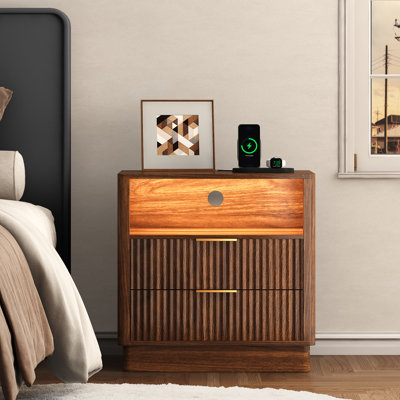 23.6" W 2 - Drawer Nightstand with Charging Station and LED Light