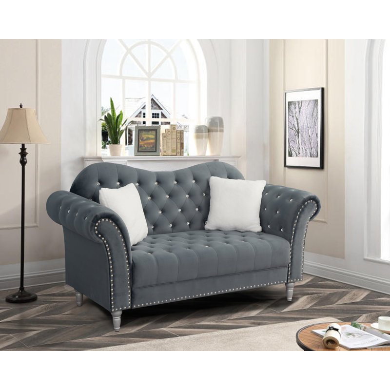 Canapé Chesterfield Josielyn, Gris foncé