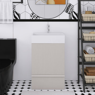 20" Striped Freestanding Bathroom Vanity With Ceramic Sink