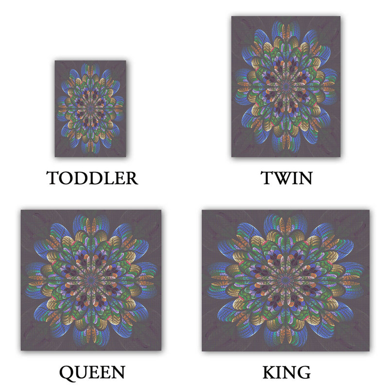 Polyester Floral Duvet Cover, 1 Queen Duvet Cover + 2 Standard Shams, Purple/Green/Blue