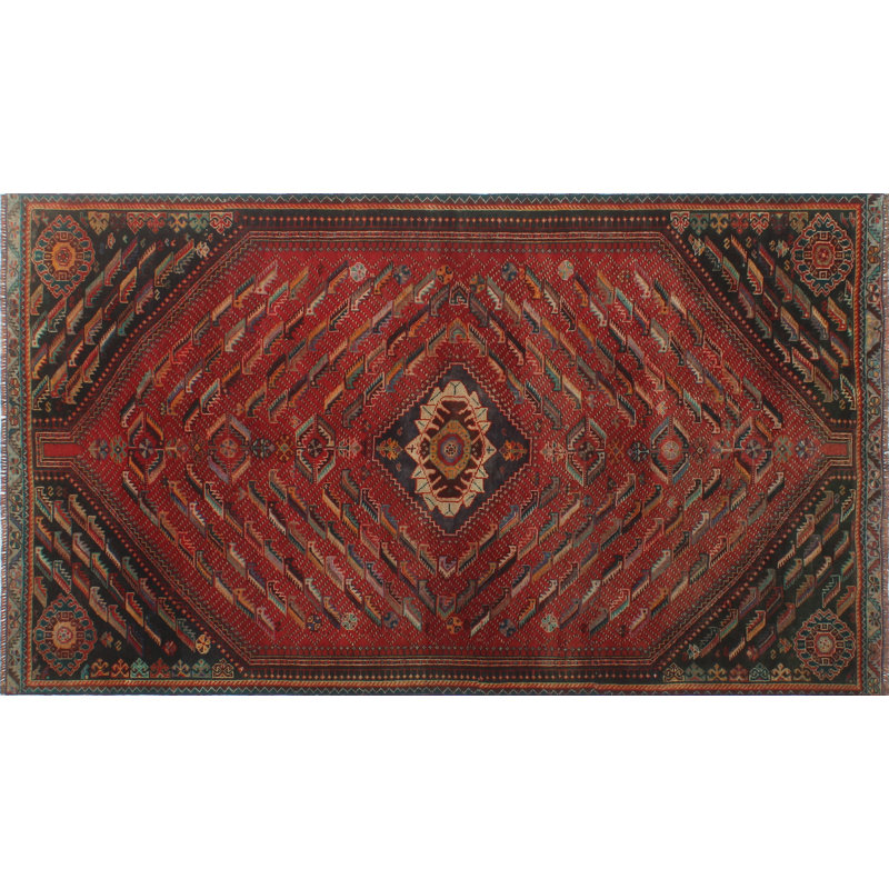 Kaydience One-of-a-Kind 4'9" x 8'6" 1980s Runner Wool Area Rug in Navy and Red