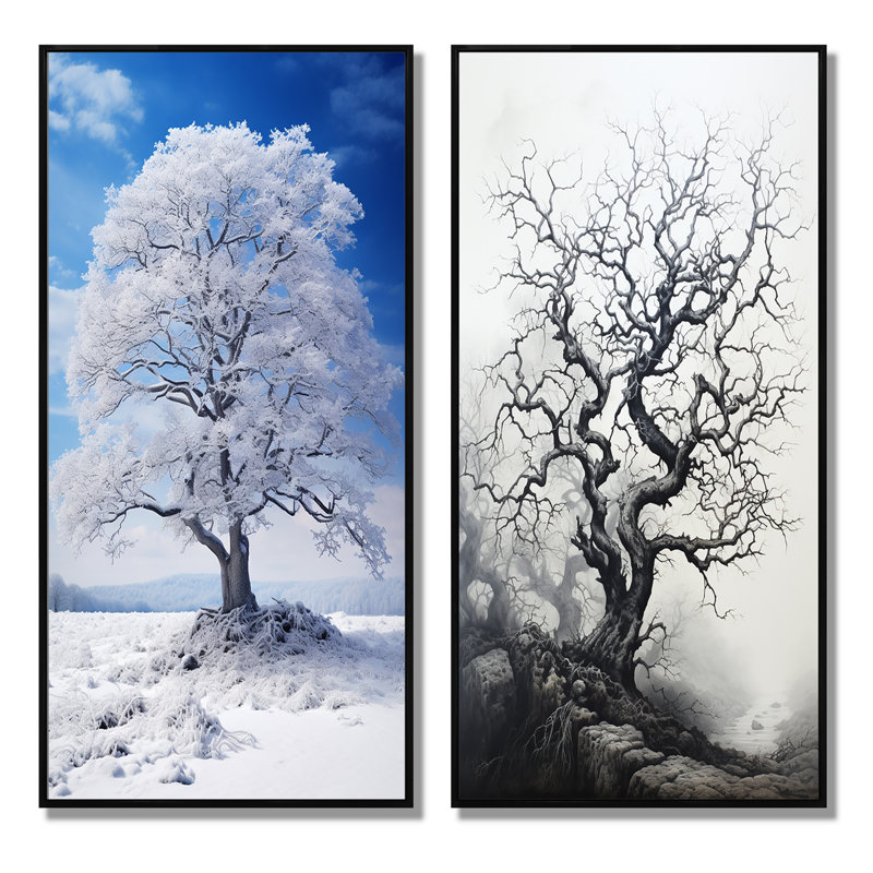 «White Tree Winters Embrace», 2 pièces, Cadre noir, H 40 po x l 40 po