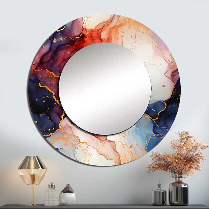 Red And Blue Celestial Radiance Marble Bliss - Modern Round Mirror Wall Decor_MTMIR127707, 36" x 36"
