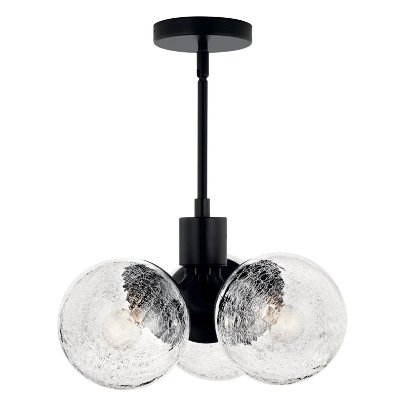 Steel Dimmable Globe Chandelier, Satin Black, 9.5" H x 16.5" W x 16.5" D, 3