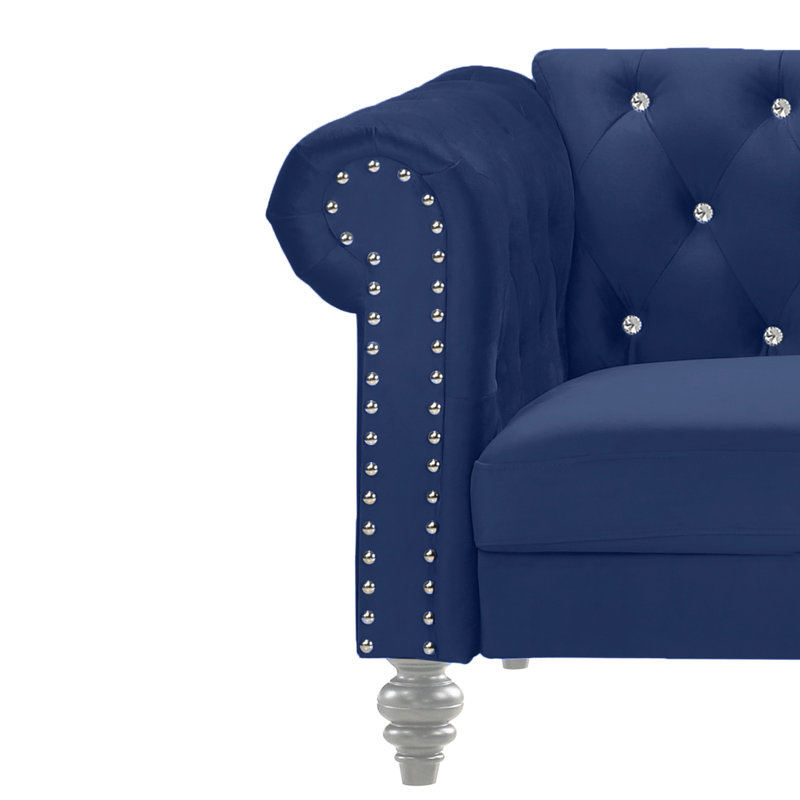 Ensemble de salon en velours Shondra, Velours bleu