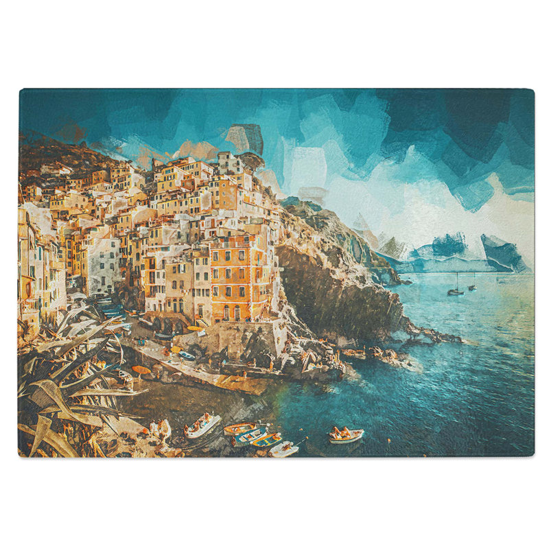 Tempered Glass Riomaggiore Cinque Terre in Italy Chopping Board, 28.5 cm W x 20 cm L