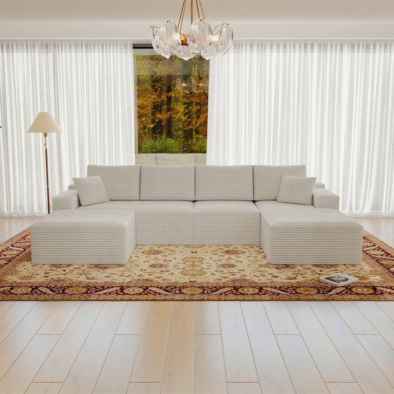 Siège modulaire modulaire pour canapé, canapé rembourré et compressé pour le salon, la chambre à coucher, un appartement, aucun assemblage requis, combinaison gratuite pour 4 PC, tissu en velours côtelé moelleux, blanc