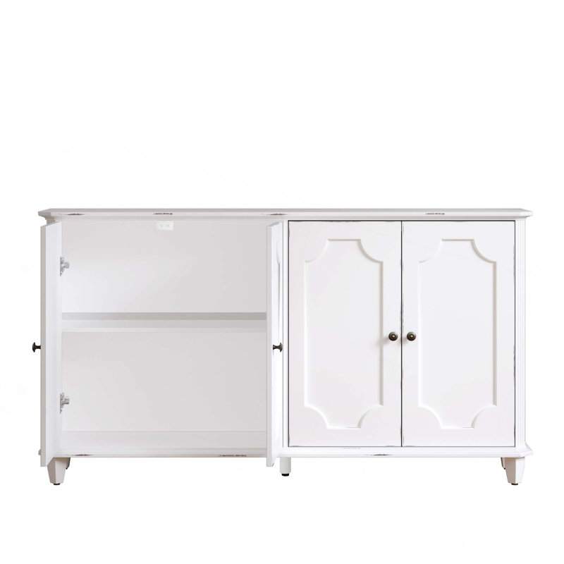 Buffet rétro vintage délavé avec 4 portes décoratives fermées