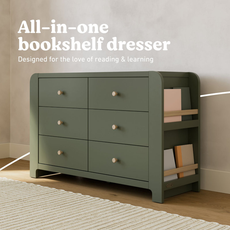 Graco Read-with-Me 6 Drawer Dresser with Bookshelves Olive/Driftwood