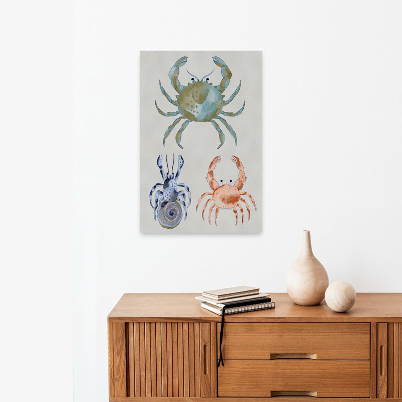 Ocean Crabs Watercolor Crab Beach Nature Wall Art Print 1 Piece Wrapped Canvas Wall Art, 60.96cm H x 40.64cm W