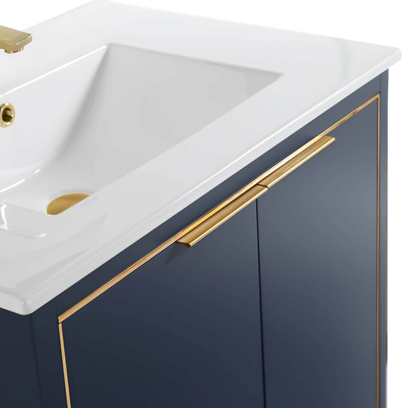 24'' Single Bathroom Vanity Set, Satin Brass, Navy Blue