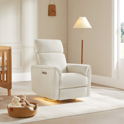 Linen Dual Motor Swivel Glider Power Recliner With Power Headrest and Nightlight by Latitude Run