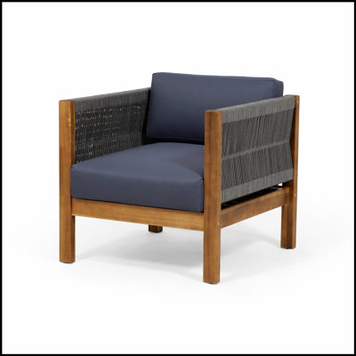 Fauteuil club d'extérieur LAUREL avec rotin fabriqué à la main et bois d'acacia durable pour une assise élégante et confortable