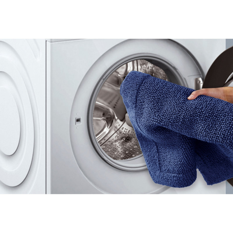 Merkel 100% Cotton 2370 GSM Tufted Reversible 3-Piece Bath Rug Set – Ultra Soft, Highly Absorbent, Machine Washable, OEKO-TEX Certified, Ideal for Shower, Bathtub & Vanity, Navy