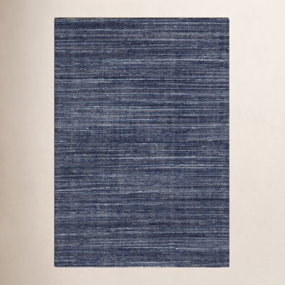 Caron Navy Hand-Woven Striped Rug