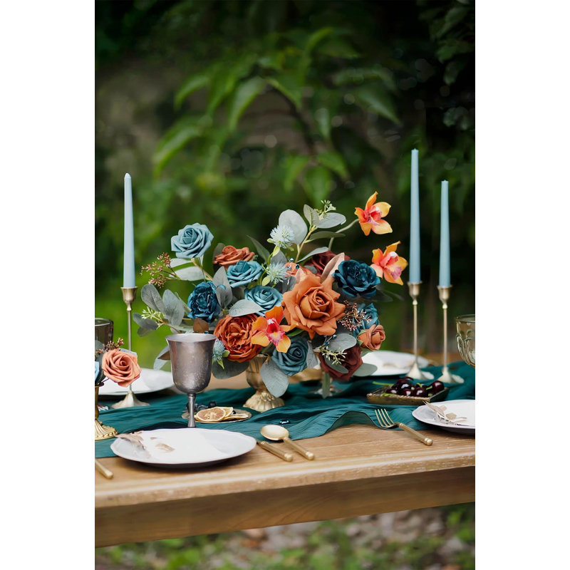 Fleurs artificielles mariage rustique sarcelle automne combo pour bricolage centres de mariage bouquets décorations combinées